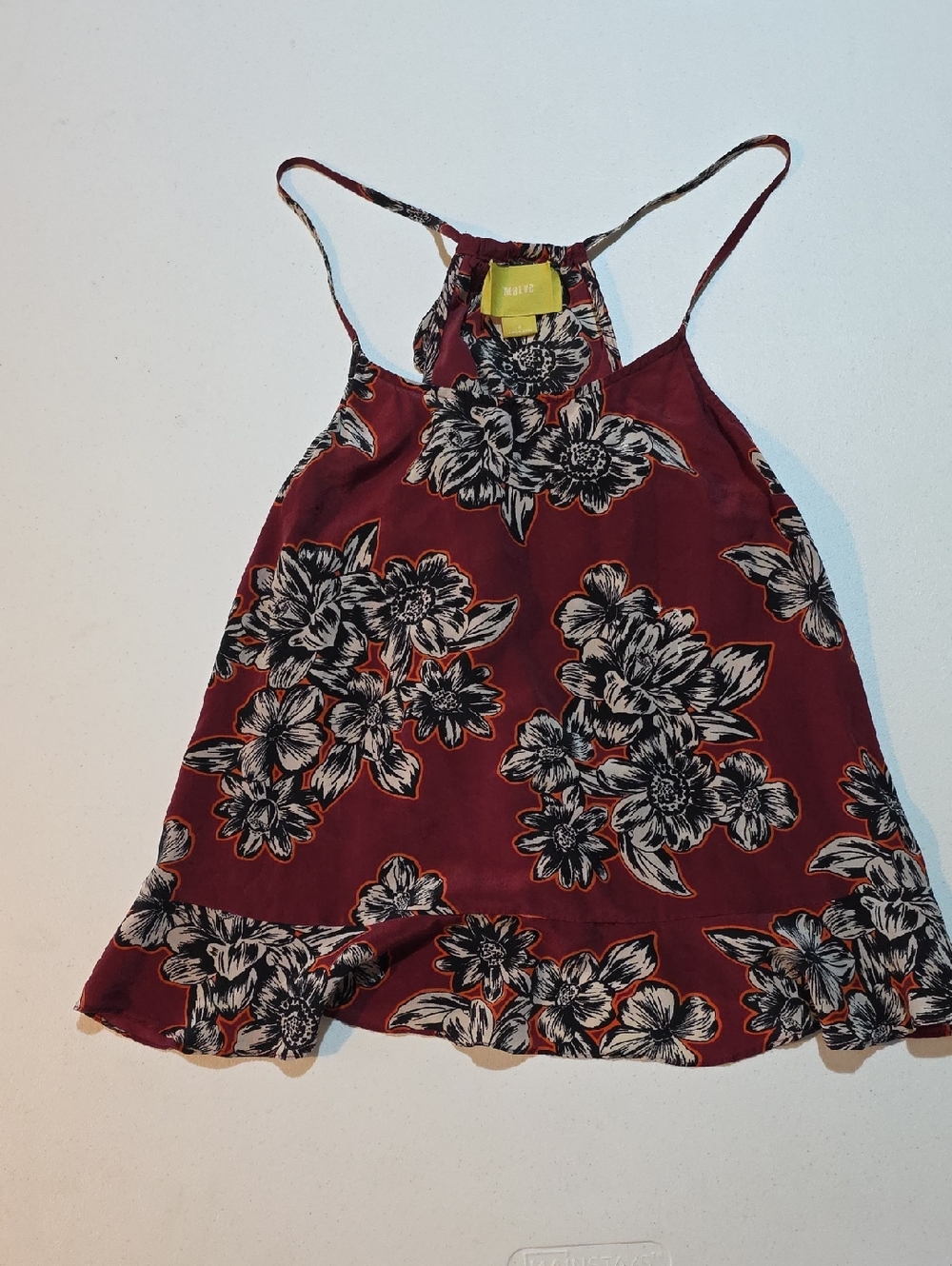 Anthropology MAEVE Silk Burgundy Floral Halter Tank Top
